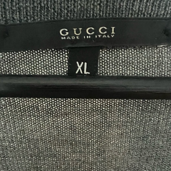 GUCCI 100% Wool Grey V-Neck Sweater w Signature Stripes - Made in Italy - Picture 4 of 9